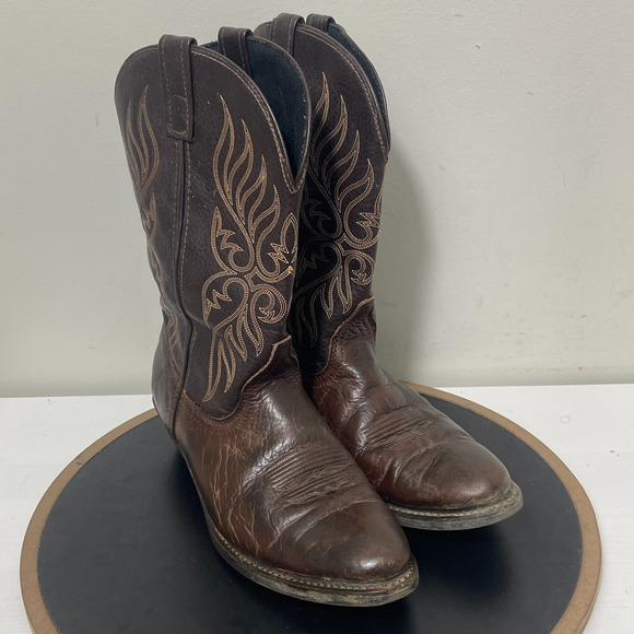 Laredo‎ Cowboy Boots Women 6.5 M Brown Leather Vamp Faux Shaft Western Style - Picture 3 of 11